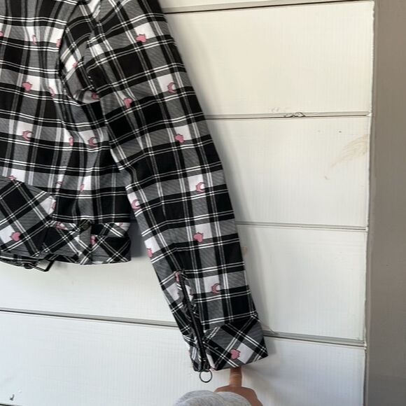 BlackMilk Tartan Heart Moto Jack Women's Size 12 Black Pink Plaid Biker NEW - Picture 12 of 16